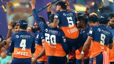 Kashi Rudras Win UP T20 League 2025; Abhishek Goswami, Karan Sharma Shine With Fifties As Inaugural Winners Lift Trophy for Second Time by Beating Meerut Mavericks in One-Sided Contest