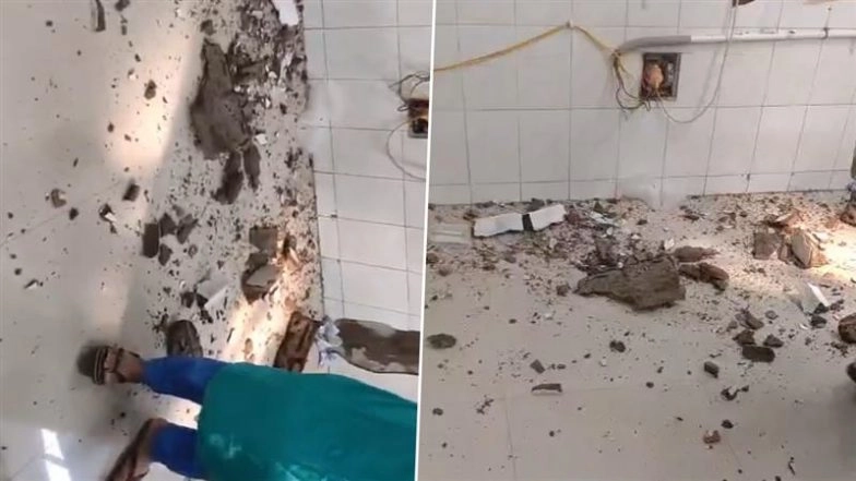 Bihar: Doctor Injured, Nurse Narrowly Escapes As Ceiling Collapses Mid-Surgery Inside Operation Theatre at Patna Medical College and Hospital; Video Goes Viral