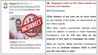‘Voter’s Name Can’t Be Deleted by Member of Public’: EC Dismisses Rahul Gandhi’s ‘Vote Chori’ Claims, Calls Allegations ‘Baseless and Incorrect’