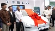 Tesla India Delivers First Model Y to Maharashtra Transport Minister Pratap Sarnaik From Mumbai Experience Centre (Watch Video)