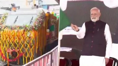 PM Narendra Modi Flags Off Amrit Bharat Express Between Berhampur and Udhna; Inaugurates Projects Worth Over INR 60,000 Crore in Odisha’s Jharsuguda (Watch Videos)
