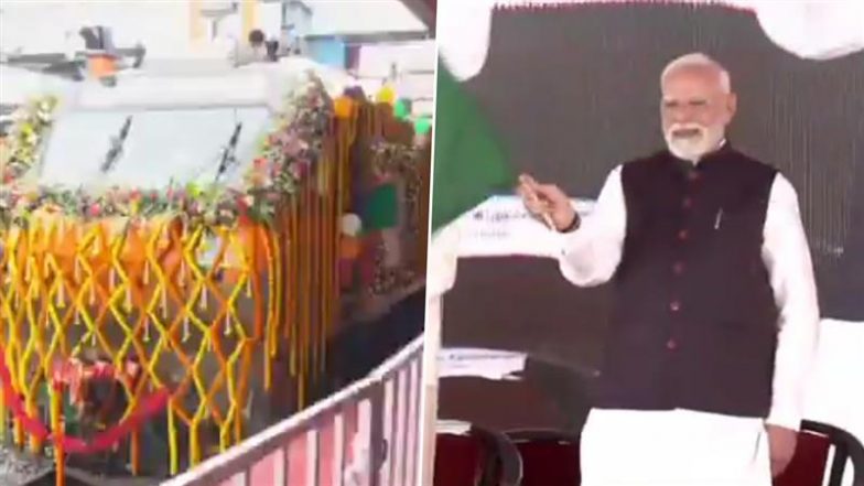 PM Narendra Modi Flags Off Amrit Bharat Express Between Berhampur and Udhna; Inaugurates Projects Worth Over INR 60,000 Crore in Odisha’s Jharsuguda (Watch Videos)