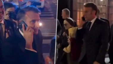 French President Emmanuel Macron’s Convoy Halted in New York To Make Way for Donald Trump’s Motorcade, Video Goes Viral