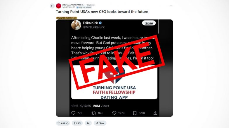Has Erika Kirk Launched Dating App ‘Faith and Fellowship’ After Charlie Kirk’s Death and Is She Using It? Fact Check Debunks Viral Fake Claims