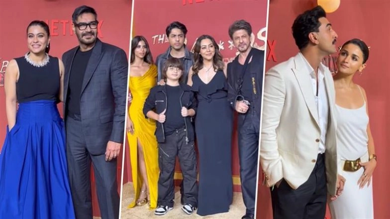 &lsquo;The Ba***ds of Bollywood&rsquo; Premiere: Shah Rukh Khan&ndash;Gauri Khan, Ranbir Kapoor&ndash;Alia Bhatt, Ajay Devgn&ndash;Kajol and Other B-Town Celebs Arrive in Style for Aryan Khan&rsquo;s Big Day (Watch Video)