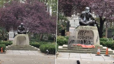 Mahatma Gandhi’s Statue at Tavistock Square in London Vandalised Ahead of Gandhi Jayanti 2025, India Says ‘Violent Attack on Idea of Non-Violence’