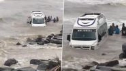 Mumbai: Mini-Bus With 6 Passengers Drifts Into Sea During High Tide at Gorai Beach, Videos Surface