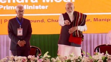 PM Modi Manipur Visit: Prime Minister Narendra Modi Lays Foundation Stone of Development Projects Worth INR 7,300 Crore in Churachandpur (Watch Videos)