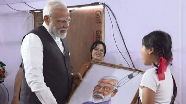PM Modi Manipur Visit: Prime Minister Narendra Modi Interacts With Locals in Churachandpur, Children Gift Him Portrait (Watch Videos)