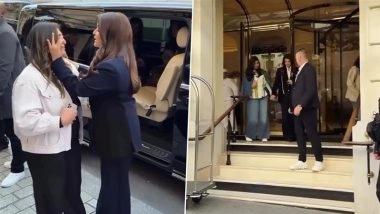 Paris Fashion Week 2025: Stylish Aishwarya Rai Bachchan Poses With Fans Ahead of L’Oreal Fashion Show, Daughter Aaradhya Bachchan in Tow (Watch Videos)