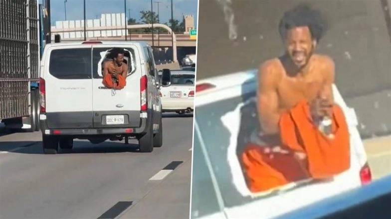 Oklahoma Inmate Dangles Out of Moving Prison Van Rear Window, Pleads for Help; Video of Bizarre Highway Incident Goes Viral