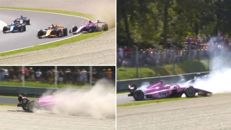 India’s Kush Maini Spins Out After Alex Dunne Forces DAMS Driver Off Track During F2 Italian Grand Prix Sprint Race 2025 (Watch Video)