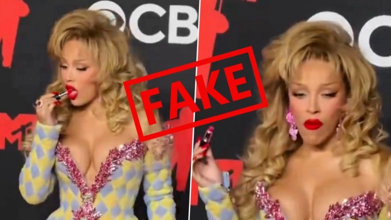 Fact Check: Did Doja Cat Really Eat Red Lipstick at MTV VMAs 2025 Red Carpet? Know Truth Behind Viral Claim (Watch Video)