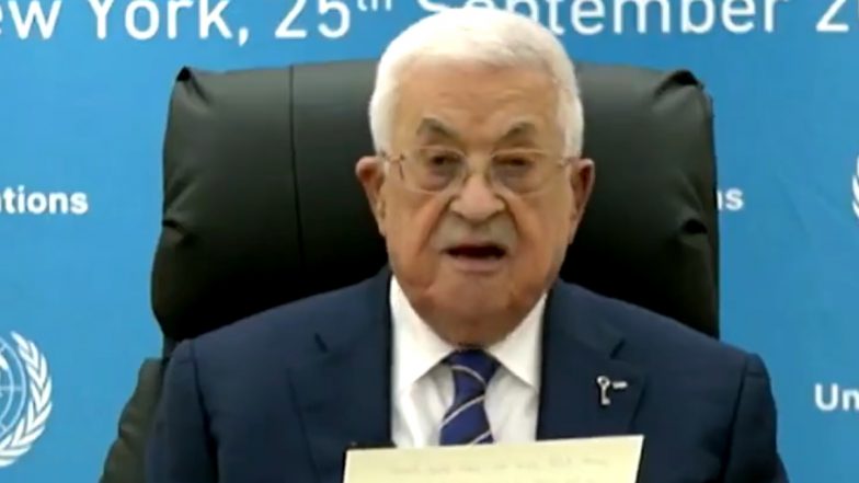 Palestinian President Mahmoud Abbas Condemns Hamas; Says ‘Ready To Work With Donald Trump for Peace Plan’ at 80th UNGA Session (Watch Video)