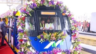 Mumbai Metro Line 4 Update: Maharashtra CM Devendra Fadnavis, Deputy CM Eknath Shinde Flag off Trial Run of Metro Line 4, 4A in Thane (See Pics and Videos)