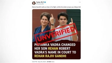 Did Priyanka Gandhi Vadra Change Her Son’s Name to Rehan Rajiv Gandhi? Fact Check Finds Viral Claim Unverified