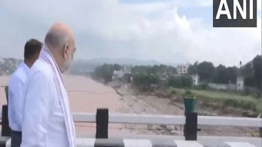 India News | Amit Shah Inspects 4th Tawi Bridge Damage Caused by Heavy Rains, Floods