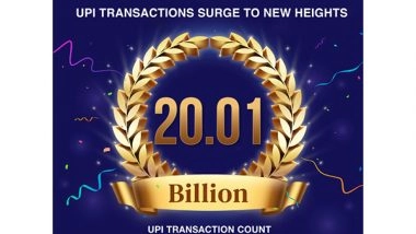 Business News | Monthly UPI Transactions Cross 20 Billion for First Time in August