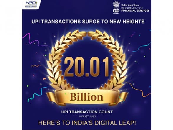 Business News | Monthly UPI Transactions Cross 20 Billion for First Time in August