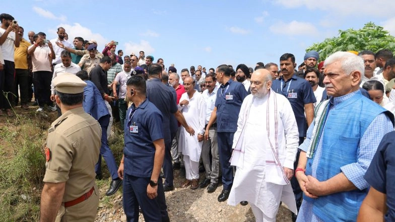 India News | J-K: LG Sinha, Amit Shah Survey Flood-hit Areas in Jammu