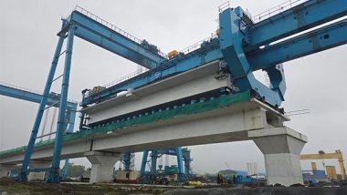 India News | First Full Span Box Girder Launched Through Launching Gantry in Maharashtra for Mumbai-Ahmedabad Bullet Train Corridor
