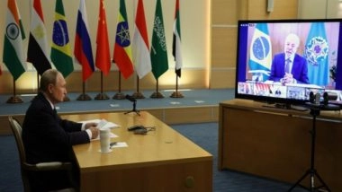 World News | Russian President Vladimir Putin Participates in BRICS Virtual Summit, Agenda Sees Member Countries Cooperate on Trade, Finance