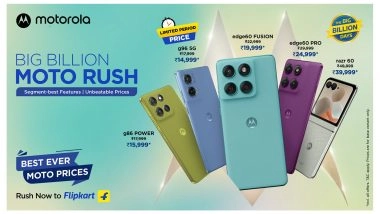 Business News | Motorola Announces #BigBillionMotoRush with Lowest Ever Festive Prices on Its Bestselling Smartphones Starting 23rd September, 00:00 Hrs on Flipkart