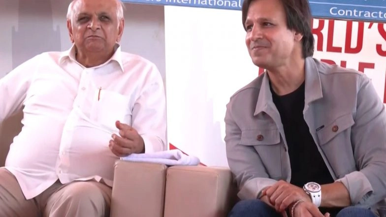 Entertainment News | Gujarat CM Bhupendra Patel, Actor Vivek Oberoi Visit Construction Site of Vishv Umiyadham Temple in Ahmedabad
