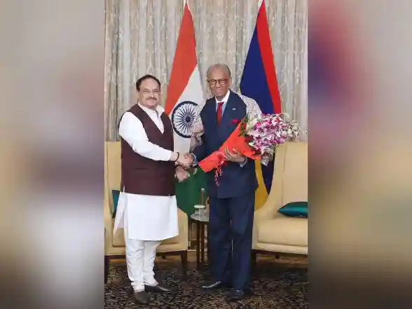 World News | Union Minister JP Nadda Meets Mauritius PM Navinchandra Ramgoolam
