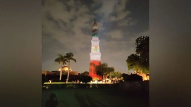 World News | 75th Anniversary of India-Mexico Ties: Qutub Minar Lit Up with Vertically Striped Green-white-red Flag