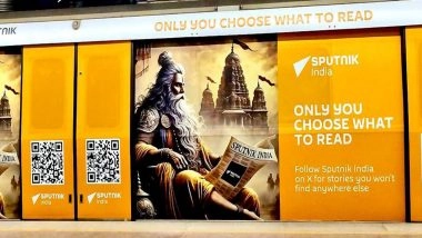 World News | Sputnik India Coils Delhi Metro's Yellow Line with Their Logos, Slogans, and QR Codes