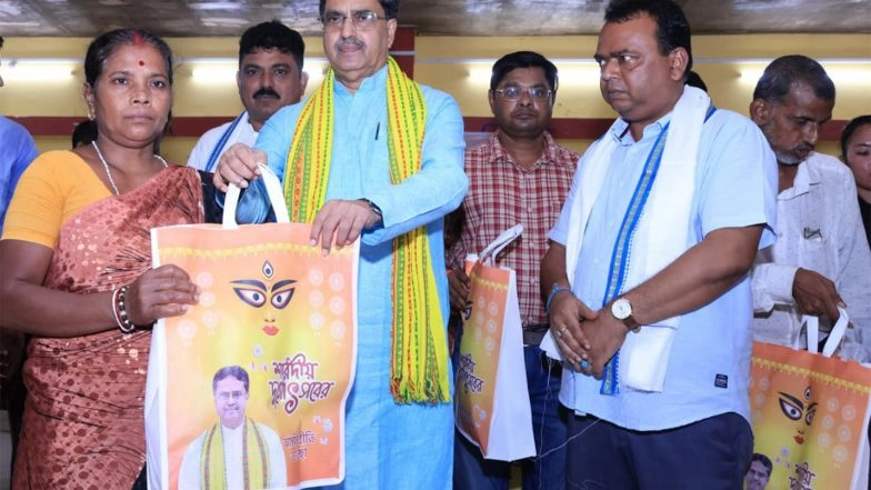 India News | Tripura CM Saha Distributes Saris Among Women as Durga Puja Begins