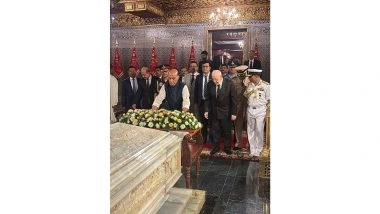 World News | Defence Minister Rajnath Singh Pays Homage to Late Kings of Morocco