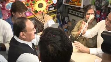 India News | JP Nadda Interacts with Local Shopkeepers in Delhi's Amar Colony Under 'GST Bachat Utsav' Campaign
