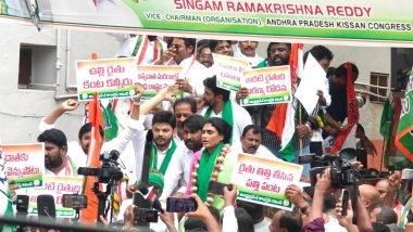 India News | APCC Chief YS Sharmila Holds Protest in Vijayawada Demanding Fulfilment of Farmers' Rights