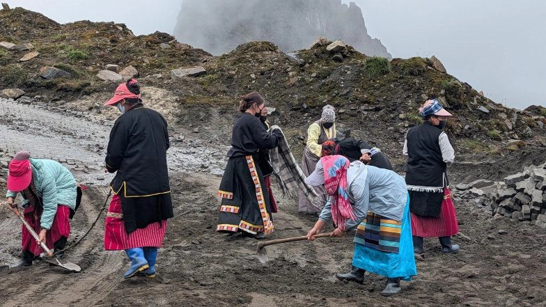 India News | Arunachal: 9 Tibetan Refugee Women Break Barriers in Himalayan Road Construction