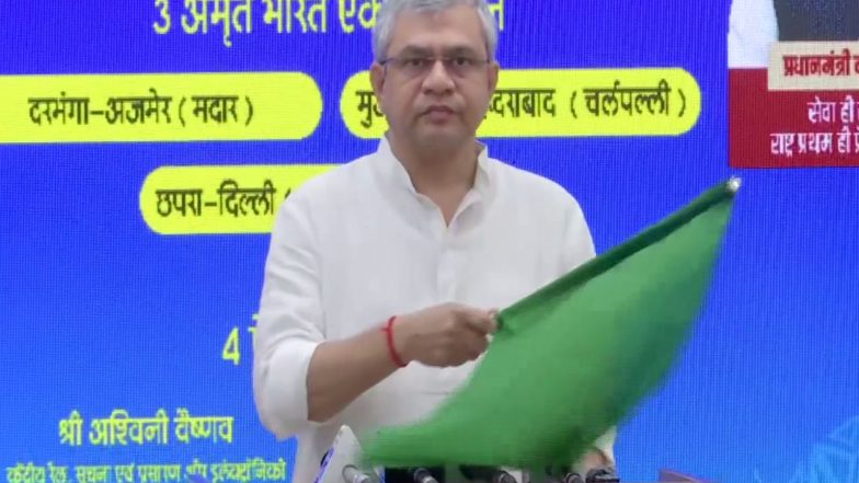 India News | Union Railways Minister Ashwini Vaishnaw Flags off Three Amrit Bharat Express Trains for Bihar Via Video Conferencing