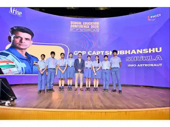 Business News | Gaganyatri Shubhanshu Shukla Visits ARISE School Education Conference 2025, Interacts with Educators and Students