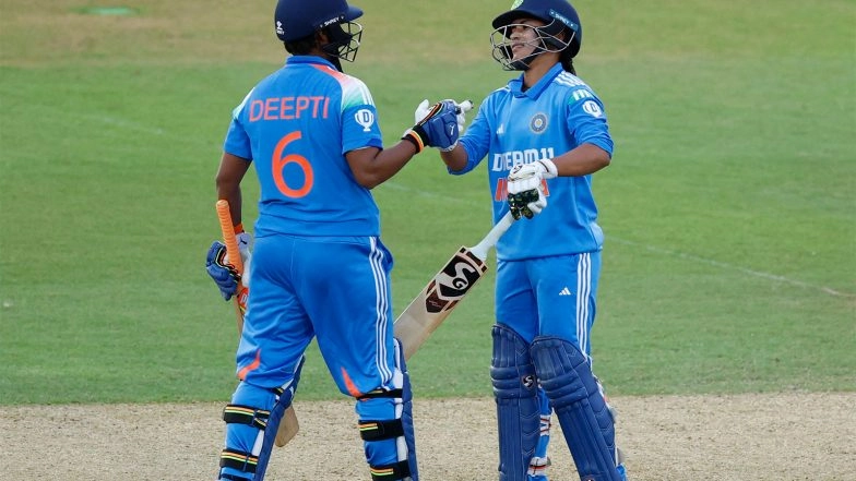 Sports News | ICC Women's WC: Deepti, Amanjot's Late Fightback Powers India to 269/8 Against SL in Tournament Opener