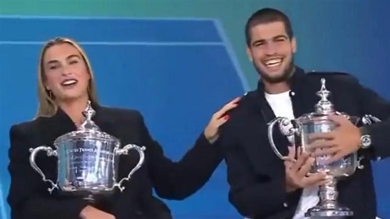 Aryna Sabalenka Accidentally Calls Carlos Alcaraz 'Jannik' on Live TV in Hilarious Slip-up, US Open 2025 Champions Share a Laugh During Interview (Watch Videos)