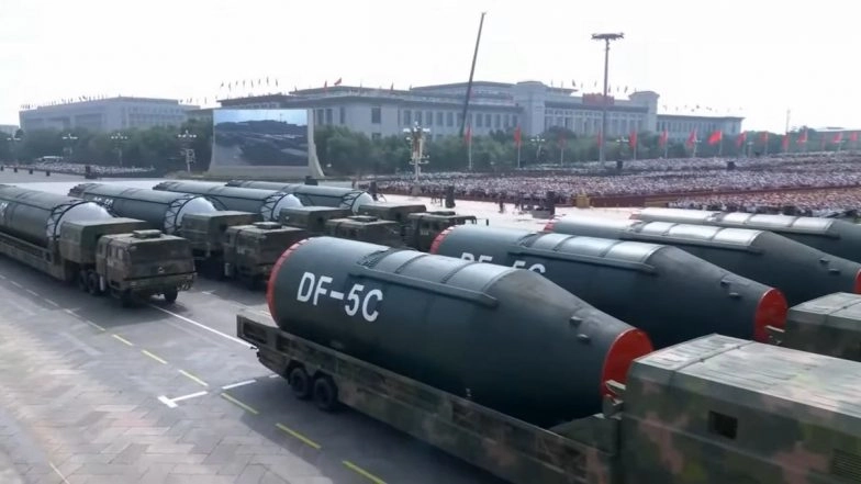 China Showcases DF-5C Nuclear Missile, Reportedly 200 Times More Powerful Than Atom Bombs Dropped on Japan, at Victory Day Military Parade Attended by Vladimir Putin and Kim Jong Un (Video)