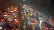 Delhi Traffic Jam: Heavy Rainfall Disrupts Vehicular Movement in National Capital, Causes Congestion on Delhi Roads (See Pics and Videos)