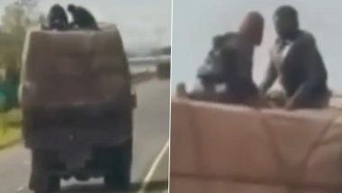 'Movie-Like' Robbery Caught on Camera in Maharashtra: Thieves Steal From Moving Truck in Dharashiv, 6 Arrested Following Police Action (Watch Videos)