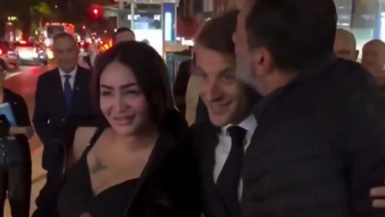 Emmanuel Macron Receives Kiss From Man While Walking on Streets of New York After His Convoy Stopped by US Police Due to Donald Trump’s Motorcade (Watch Video)