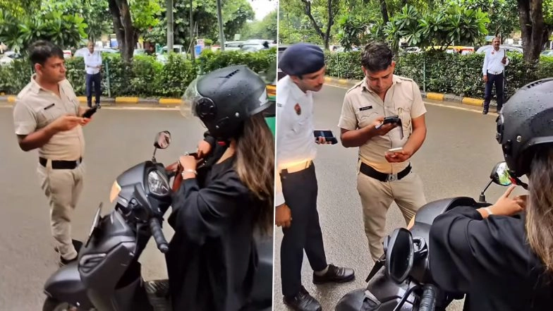 Haryana: Cops Take INR 1000 Cash From Japanese Tourist for Riding Pillion Without Helmet, Fail To Issue Receipt for Violation; Gurugram Police Respond (Watch Video)