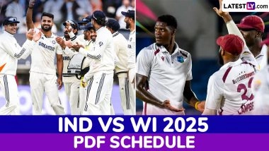 India vs West Indies 2025 Full Schedule, Free PDF Download Online: Get IND vs WI Test Series Fixtures, Time Table and Match Timings in IST