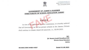 School Holiday in Jammu: Will All Private and Government Schools Remain Closed on September 2? Here’s the Truth As Fake Order Creates Confusion