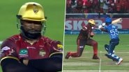 &lsquo;Man of Steel&rsquo; Kieron Pollard Stands Tall After Copping a Blow to His Helmet Grill During Trinbago Knight Riders vs St Lucia Kings CPL 2025 Match (Watch Video)