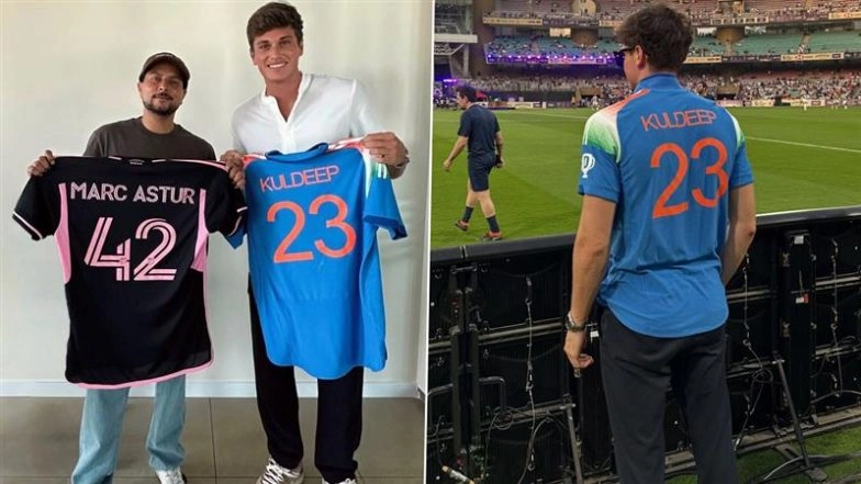 Kuldeep Yadav Meets Inter Miami Footballer Marc Astur, Latter Visits Dubai Stadium Wearing Indian Cricketer's Jersey During IND vs PAK Asia Cup 2025 Match (See Pics)