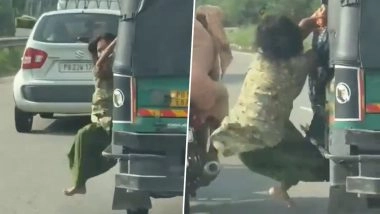 Ludhiana: Woman Foils Robbery Bid by Hanging Out of Moving Auto As Driver and 2 Others Try To Rob Her in Punjab, Scary Video Goes Viral